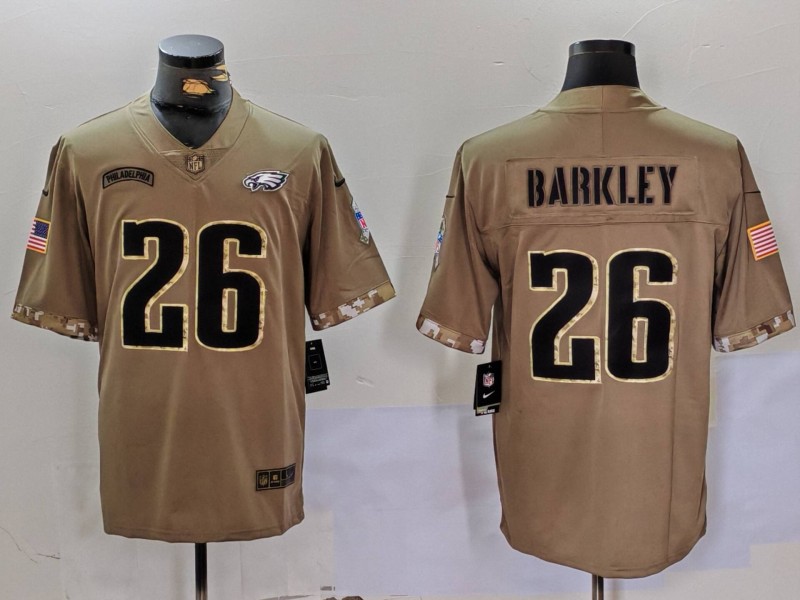 Men's Philadelphia Eagles Saquon Barkley #26 Olive Salute To Service Jersey